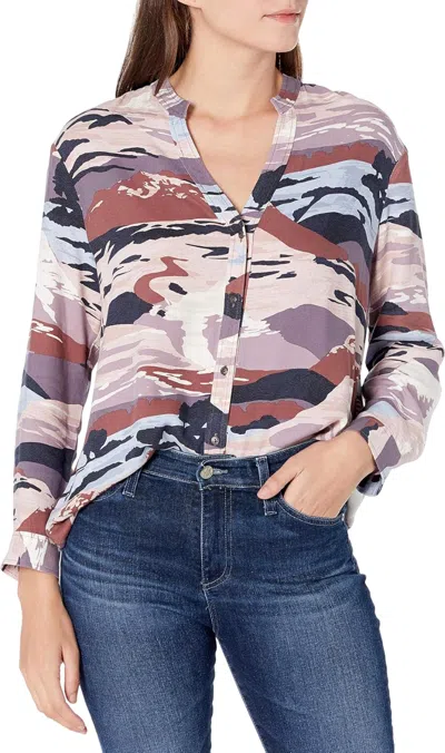 Nic + Zoe Long-sleeve Camouflage Blouse In Neutral Multi In Beige