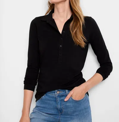 Nic + Zoe Long Sleeve Polo Top In Black