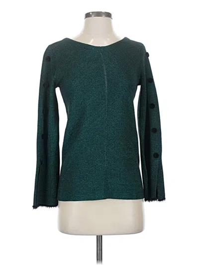 Pre-owned Nic + Zoe Long Sleeve Top Teal Boatneck Tops In Blue