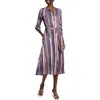 Nic + Zoe Nic+zoe Loren Animal Stripe Long Sleeve Midi Shirtdress In Indigo Multi