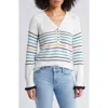 Nic + Zoe Nic+zoe Petites Maritime Cotton V Neck Henley Sweater In Cream Multi