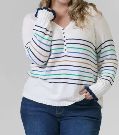 Nic + Zoe Maritime Stripe Sweater - Plus In Cream Multi In White