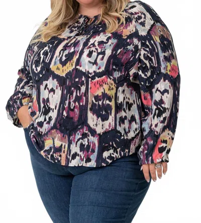 Nic + Zoe Medallion Mix Long Sleeve Top - Plus In Indigo Multi In Blue
