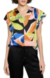 Nic + Zoe Nic+zoe Mega Blooms Flutter Sleeve Top In Green Multi