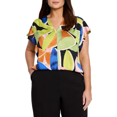 Nic + Zoe Nic+zoe Mega Blooms Flutter Sleeve Top In Green Multi