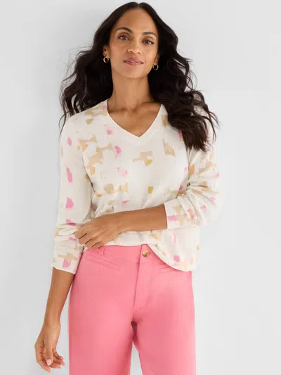 Nic + Zoe Meline Mod Mix V-neck Sweater In Cream Multi In White