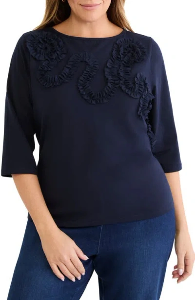 Nic + Zoe Nic+zoe Mesh Appliqué Top In Blue