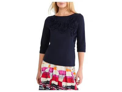 Nic + Zoe Mesh Applique Top In Blue