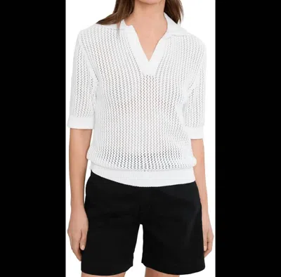 Nic + Zoe Mesh Polo Sweater In Paper White In Animal Print