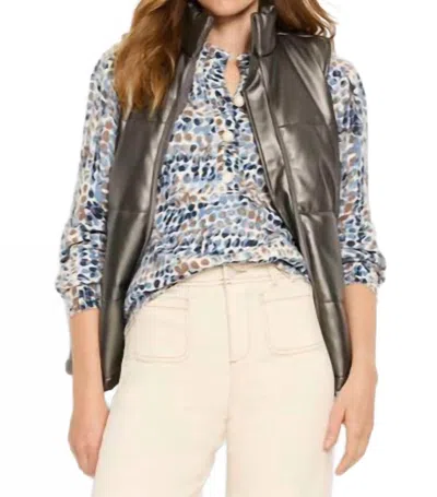 Nic + Zoe Metallic Faux Leather Puffer Vest In Bronze In Gold