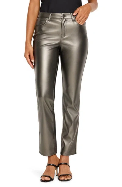 Nic + Zoe Nic+zoe Metallic Faux Leather Straight Leg Pants In Bronze