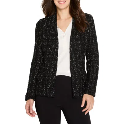 Nic + Zoe Nic+zoe Metallic Grid Knit Jacket In Black