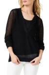 Nic + Zoe Nic+zoe Metallic Mesh Stitch Sweater In Black Onyx