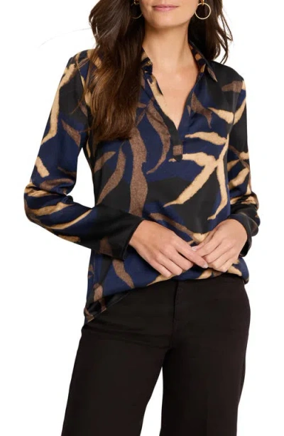 Nic + Zoe Nic+zoe Midnight Fern Satin Top In Indigo Multi