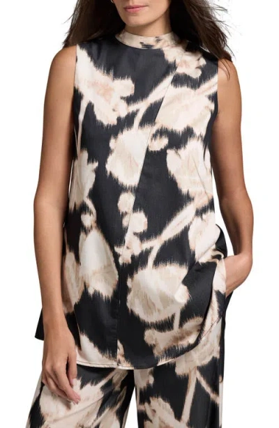 Nic + Zoe Nic+zoe Midnight Florals Sleeveless Shirt In Black Multi