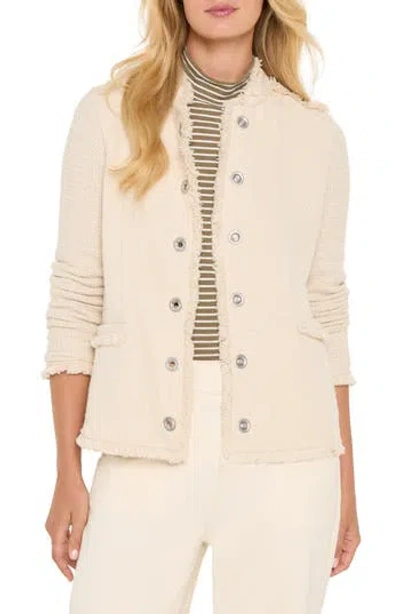 Nic + Zoe Nic+zoe Military Fringe Mixed Knit Jacket In Neutral