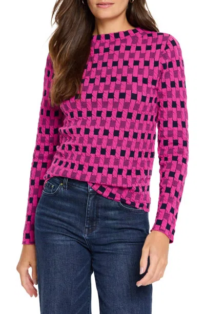 NIC + ZOE MINI MOCK GEO SWEATER TEE IN PINK MULTI