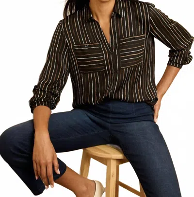 NIC + ZOE MINI PAINTED STRIPE SHIRT IN BLACK STRIPE