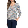 Nic + Zoe Nic+zoe Mix Fringe Space Dye Sweater In Blue