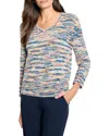 Nic + Zoe Nic+zoe Mix Fringe Space Dye Sweater In Blue