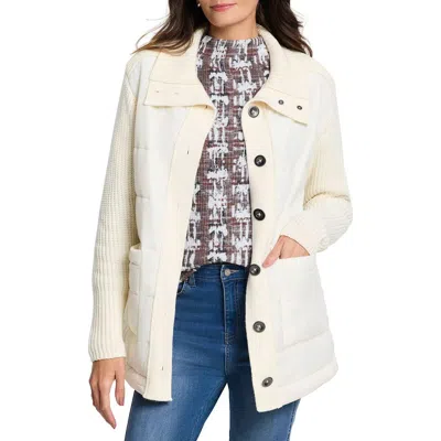 Nic + Zoe Mix Media Quilted Puffer Jacket In White In Neutral