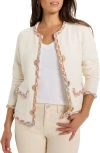 Nic + Zoe Mix Trim Knit Jacket In Cream Multi