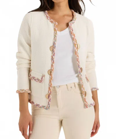 Nic + Zoe Mix Trim Knit Jacket In Cream Multi In Brown
