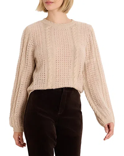 Nic + Zoe Nic+zoe Mixed Knit Puff Sleeve Sweater In Neutral