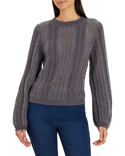 Nic + Zoe Nic+zoe Mixed Knit Puff Sleeve Sweater In Blue