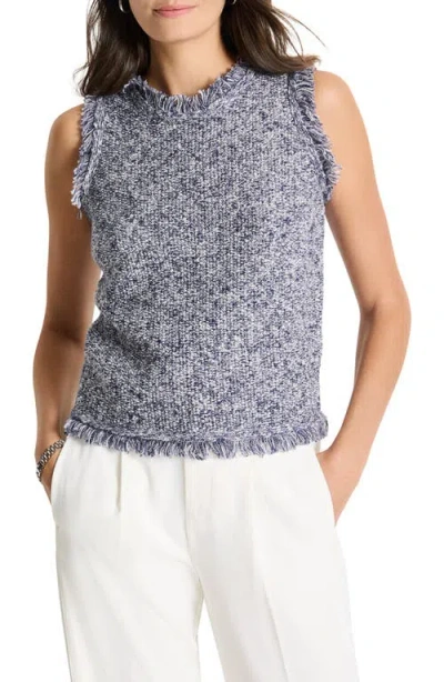 Nic + Zoe Nic+zoe Mixed Knit Fringe Trim Tank In Indigo Mix
