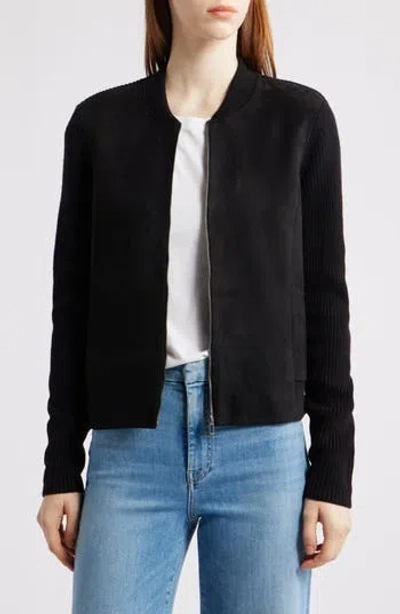 Nic + Zoe Nic+zoe Mixed Media Bomber Jacket In Black