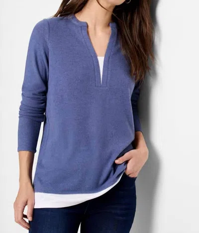 Nic + Zoe Mixed Media Layer Top In Cornflower In Blue