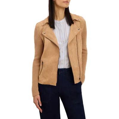 Nic + Zoe Nic+zoe Mixed Media Moto Jacket In Brown