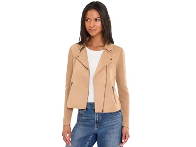 Nic + Zoe Mixed Media Moto Jacket Women's Jacket Caramel: Lg (us 12-14), Cotton/viscose In Brown