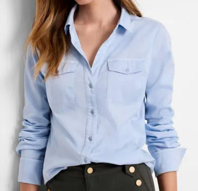 Nic + Zoe Mixed Media Pocket Shirt In Powder Blue