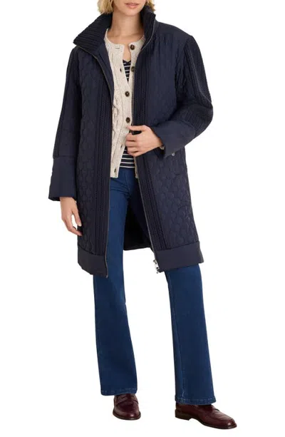Nic + Zoe Nic+zoe Mixed Media Quilted Puffer Parka In Blue