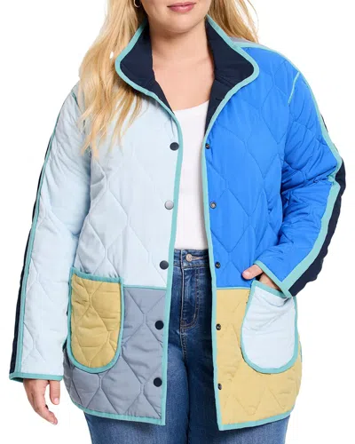 Nic + Zoe Mixed Up Quilted Coat In Blue