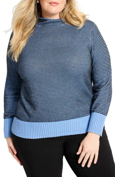 Nic + Zoe Nic+zoe Mock Neck Pixel Knit Sweater In Blue