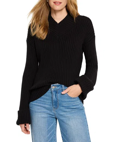 Nic + Zoe Nic+zoe Mock V-neck Rib Sweater In Black Onyx