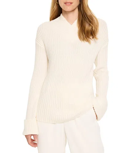 Nic + Zoe Nic+zoe Mock V-neck Rib Sweater In Classic Cream