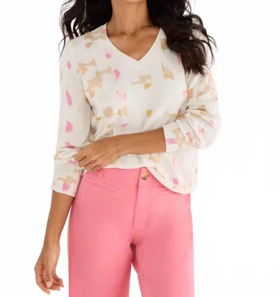 Nic + Zoe Mod Mix V Neck Sweater In Cream Multi In Sand