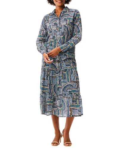 Nic + Zoe Nic+zoe Petite Mosaic Mix Crinkle Shirt In Blue