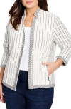 Nic + Zoe Nic+zoe Notch Collar Stripe Knit Jacket In Black Multi