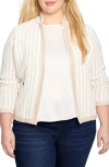 Nic + Zoe Nic+zoe Notch Collar Stripe Knit Jacket In Neutral Multi