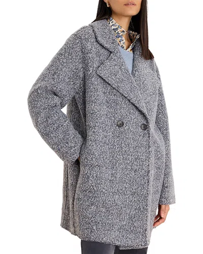 Nic + Zoe Nic+zoe Notch Lapel Mixed Boucle Knit Peacoat In Gray