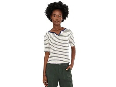 Nic + Zoe Nzt Elbow Sleeve Stripe Notch Tee Women's Clothing Indigo Multi: Xl In Neutral
