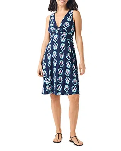 Nic + Zoe Ocean Batik Twist Front Jersey Dress In Indigo Multi