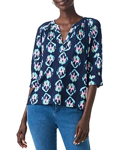 Nic + Zoe Nic+zoe Ocean Batik Elbow Sleeve Top In Indigo Multi