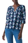 Nic + Zoe Nic+zoe Ocean Batik Elbow Sleeve Top In Indigo Multi