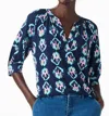 Nic + Zoe Nic+zoe Ocean Batik Elbow Sleeve Top In Blue
